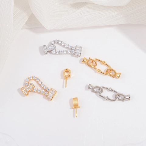 Chiusura a Ferro di Cavallo in Argento Sterling 925 Connettore per Bracciale Fai-da-te Strass Intarsiato Fibbia Ellittica