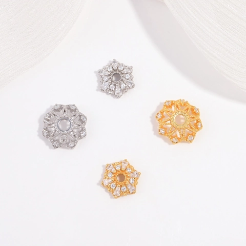 925 Sterlingsilber Hohl Blume Perlenkappen Zirkonia Eingelegt Schneeflocke Sonnenblume Spacer Für DIY Schmuckherstellung Zubehör