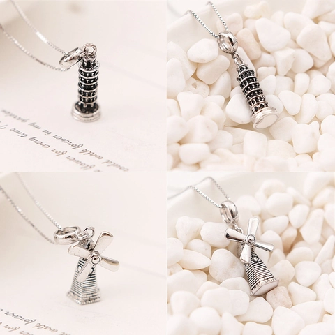 Vintage 925 Sterling Zilver Toren Van Pisa Windmolen Hanger Zonder Ketting Voor Dames Niche-ontwerp Sieraden Bedel
