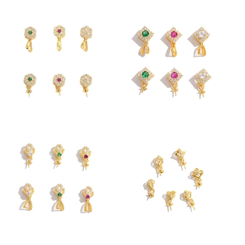 925 Sterling Silver Flower Pendant Bail Jewelry Connectors Rhinestone Inlaid Gold Plated DIY Jewelry Findings For Necklace Making Women