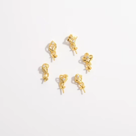 925 Sterling Silver Flower Pendant Bail Jewelry Connectors Rhinestone Inlaid Gold Plated DIY Jewelry Findings For Necklace Making Women