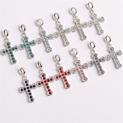 925 Sterling Silver Colorful Zirconia Inlaid Cross Pendant Hip Hop DIY Jewelry Charm For Necklace Bracelet Accessory