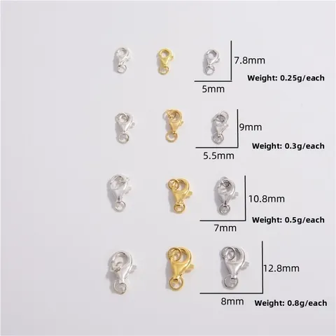 S925 Sterling Silver Lobster Clasp Gold Plated DIY Necklace Bracelet Connector Simple Spring Ring Buckle Jewelry Finding