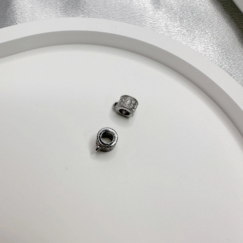 S925 Sterling Silver Round Cylinder Spacer Beads Zircon Pave Inlaid DIY Jewelry Findings Pendant Connector Beads