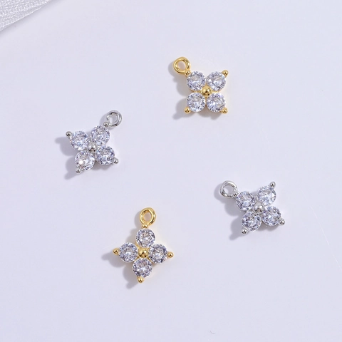 Colgante de Trébol de Cuatro Hojas de Plata de Ley 925 Con Circonia en Forma de Flor Pequeño Accesorio de Joyería DIY para Collar Pulsera Mujer