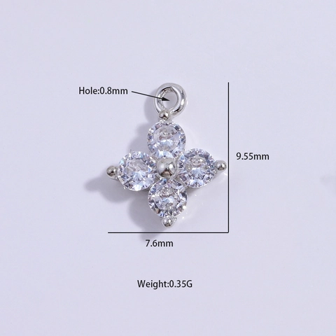 Colgante de Trébol de Cuatro Hojas de Plata de Ley 925 Con Circonia en Forma de Flor Pequeño Accesorio de Joyería DIY para Collar Pulsera Mujer