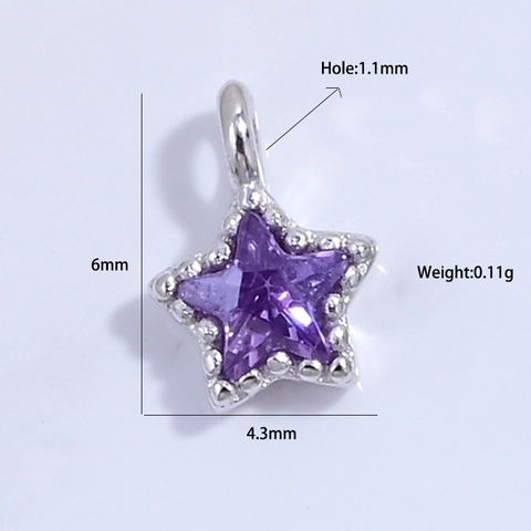 S925 Sterling Silver Star Charm Colorful Zirconia Inlaid Small Pentagram Pendant For DIY Jewelry Making Necklace Bracelet Accessory