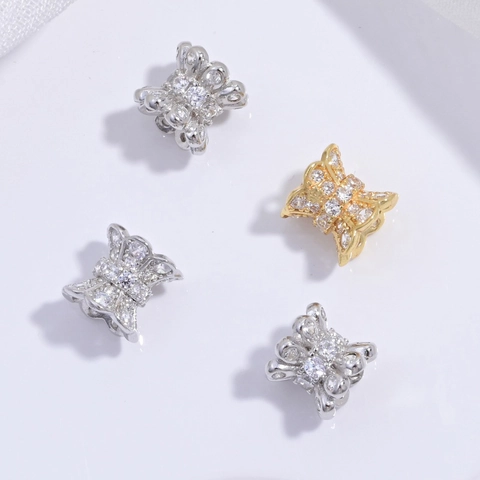 S925 Sterling Silver Flower Crown Spacer Beads Zirconia Inlaid Charm For DIY Jewelry Making Bracelet Necklace Accessories