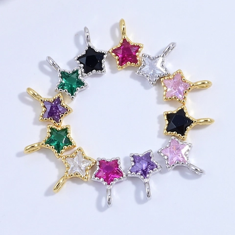 S925 Sterling Silver Star Charm Colorful Zirconia Inlaid Small Pentagram Pendant For DIY Jewelry Making Necklace Bracelet Accessory