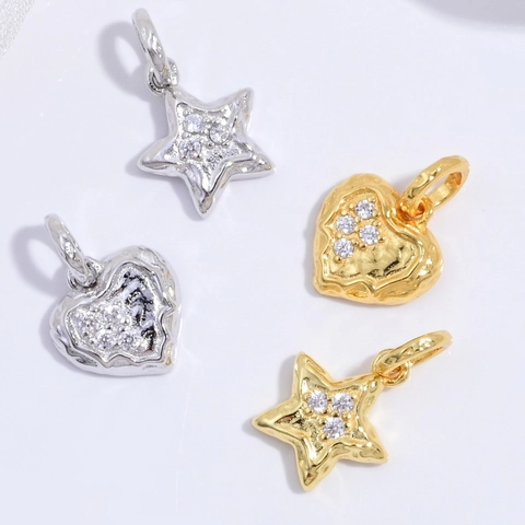 925 Sterling Zilver Gehamerd Hart Ster Hanger Vrouwen Zirkoon Ingelegd Goud Zilver Alleen Hanger Zonder Ketting Hip Hop