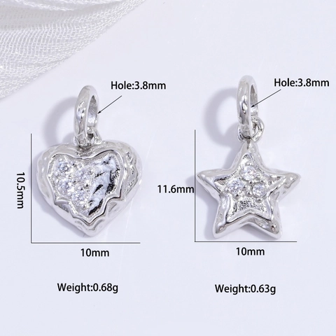 925 Sterling Zilver Gehamerd Hart Ster Hanger Vrouwen Zirkoon Ingelegd Goud Zilver Alleen Hanger Zonder Ketting Hip Hop