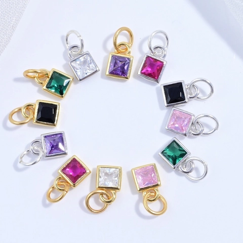 Ciondolo in Argento Sterling 925 Zirconia Quadrato Colorato Cubetto di Zucchero Charm per Fai da Te Braccialetto Collana Creazione Gioielli Donna