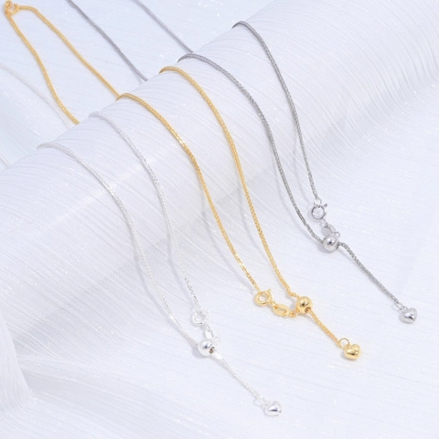 S925 Sterling Silver Gold Plated Chopin Chain Adjustable Necklace Minimalist Heart Pendant Clavicle Chain For Women Jewelry
