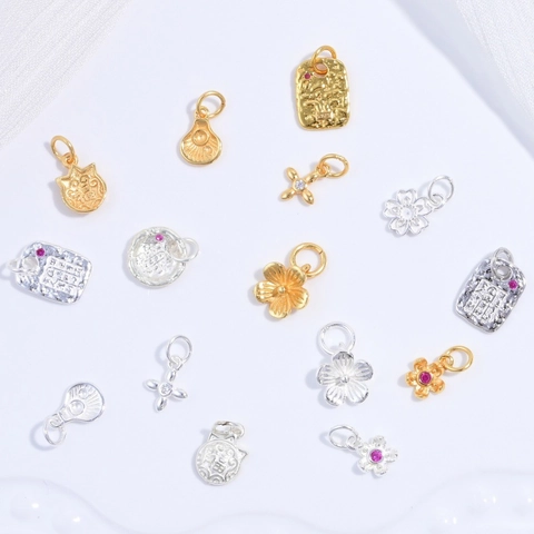 925 Sterling Silver Charms Pendants For Jewelry Making Gold Silver Plated Zirconia Floral Shell Fu Blessing Small Dainty Pendant Charms