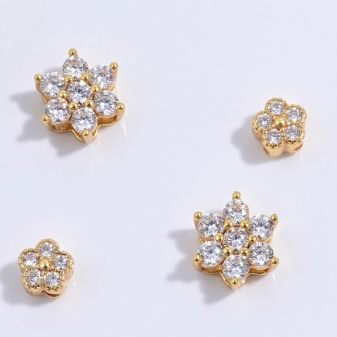 Cuentas Espaciadoras Florales de Plata de Ley S925 Con Diamantes de Imitación Blancos Accesorios DIY para Pulseras Collares