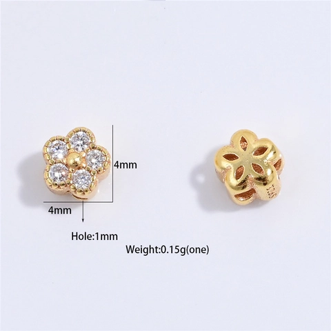 Cuentas Espaciadoras Florales de Plata de Ley S925 Con Diamantes de Imitación Blancos Accesorios DIY para Pulseras Collares