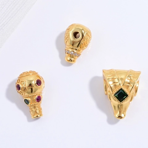 S925 Sterling Silver Gold Plated Dragon Pattern Goat Head Wu Lou Spacer Beads DIY Jewelry Bracelet Making Inlaid Rhinestone Accessories