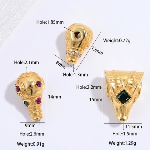 S925 Sterling Silver Gold Plated Dragon Pattern Goat Head Wu Lou Spacer Beads DIY Jewelry Bracelet Making Inlaid Rhinestone Accessories