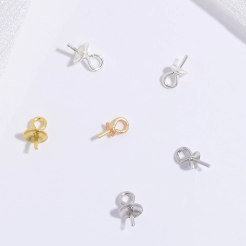 S925 Sterling Silver Pearl Cup Peg Bail Connector Round Bead Cap DIY Jewelry Findings Earring Pendant Pin Holder For Craft Making