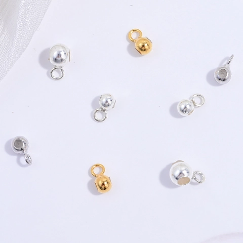925 Sterling Silver Smooth Round Ball Stopper Beads With Silicone Core For DIY Jewelry Bracelet Necklace Finding SZ94