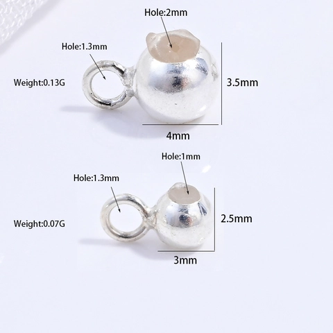 925 Sterling Silver Smooth Round Ball Stopper Beads With Silicone Core For DIY Jewelry Bracelet Necklace Finding SZ94