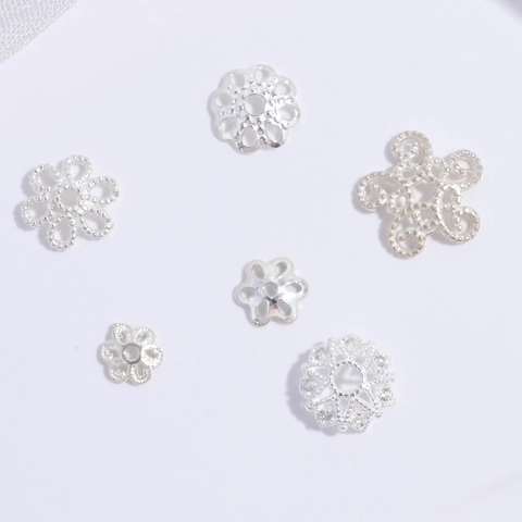 925 Sterling Silver Snowflake Petal Flower Bead Caps Hollow Spacer Beads For DIY Bracelet Jewelry Making Findings Accessories