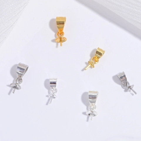 925 Sterling Silver Pendant Bail Cup and Peg Pin for Pearl DIY Necklace Making Connector Findings Gold Silver Accessories