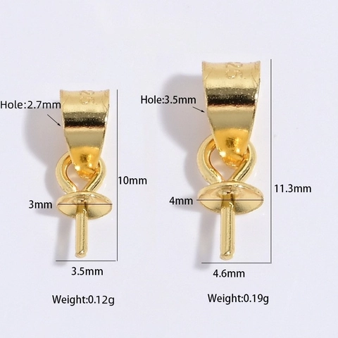 925 Sterling Silver Pendant Bail Cup and Peg Pin for Pearl DIY Necklace Making Connector Findings Gold Silver Accessories