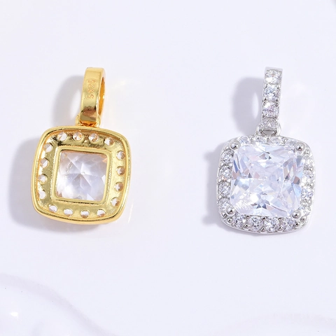 925 Sterling Silver Square Sugar Cube Pendant Only Without Chain For Women Luxury Zirconia Halo Pave Inlaid Fashion Jewelry Accessory
