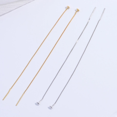 Boucles d'Oreilles Traversantes en Argent Sterling 925 Longue Chaîne à Mailles Carrées Bijoux Mode Minimaliste Femme