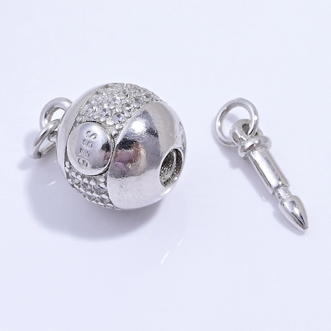 Connettore a Sfera Cava in Argento Sterling 925 Con Intarsio in Zirconia per Creazione di Collane e Bracciali DIY Chiusura Gioielli