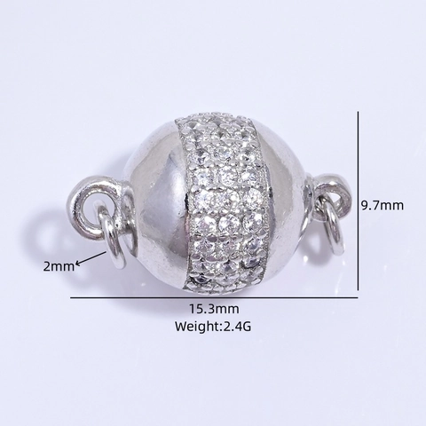 Connettore a Sfera Cava in Argento Sterling 925 Con Intarsio in Zirconia per Creazione di Collane e Bracciali DIY Chiusura Gioielli