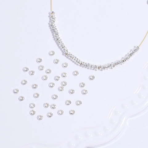 S925 Sterling Silver Flat Round Spacer Beads Geometric Faceted Hammered Silver Pieces DIY Jewelry Making Accessories Bracelet