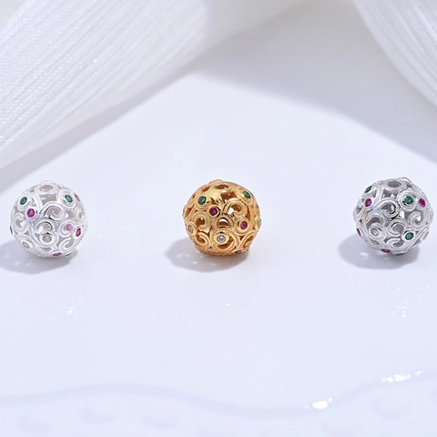 925 Sterling Silver Κοίλη Σφαίρα Διαχωριστικές Χάντρες Ρόμβος Διπλή Τρύπα DIY Κοσμήματα Χάντρες με Στρας Ρετρό Γούρια