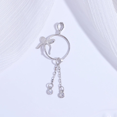 925 Sterling Silver Bow Tassel Pendant Clasp DIY Jewelry Finding White Gold Plated Rhinestone Bail For Gourd Jade Pendant