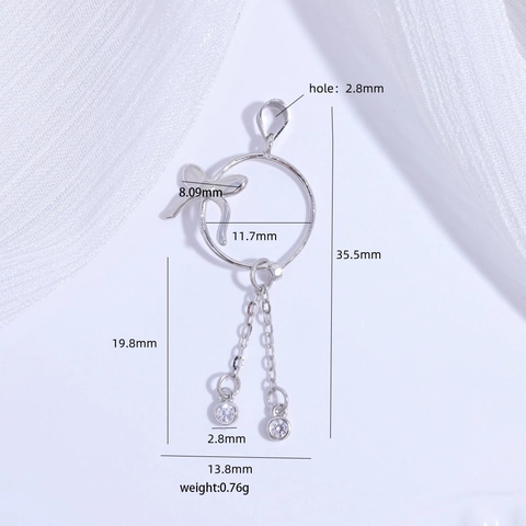 925 Sterling Silver Bow Tassel Pendant Clasp DIY Jewelry Finding White Gold Plated Rhinestone Bail For Gourd Jade Pendant