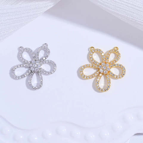 925 Sterling Zilveren Bloem Hanger Zirkonia Ingelegde Vijf Bloemblaadjes Vrouwen Sieraden Alleen Hanger - Zonder Ketting