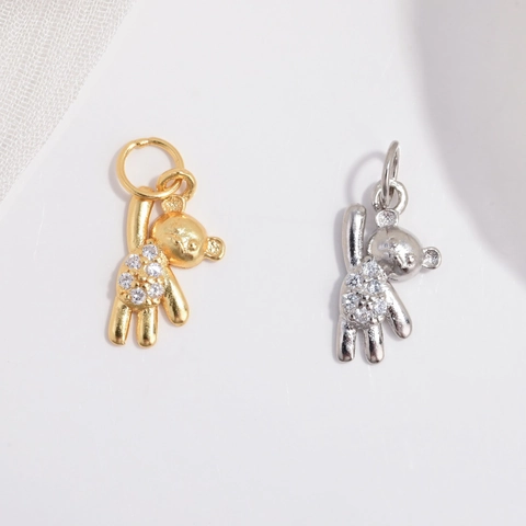 925 Sterling Silver Bear Pendant With Zirconia Sweet Teddy Bear Animal Shape Jewelry Accessory For Women Without Chain