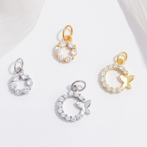 S925 Sterlingsilber Rund Kreis Schmetterling Anhänger Mit Weißem Zirkonia Gold Silber Plattiert Schmuck Für Halskette
