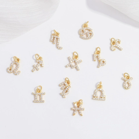 925 Sterlingsilber Tierkreiszeichen Anhänger Für Damen Vergoldet Zirkonia Eingelegt Sternzeichen Charm DIY Halskette Zubehör