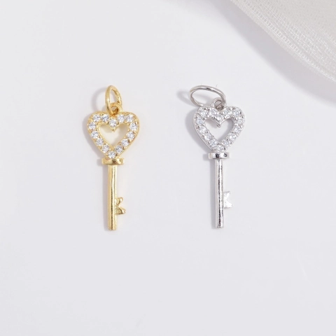 925 Sterling Silver Heart Key Pendant Only Without Chain Zirconia Inlaid DIY Jewelry Charm For Women Necklace Bracelet Gift