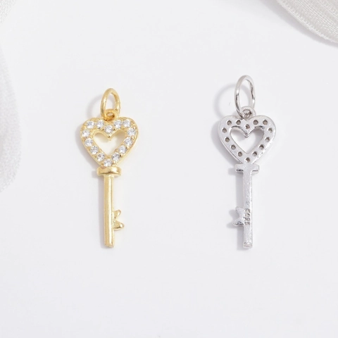 925 Sterling Silver Heart Key Pendant Only Without Chain Zirconia Inlaid DIY Jewelry Charm For Women Necklace Bracelet Gift
