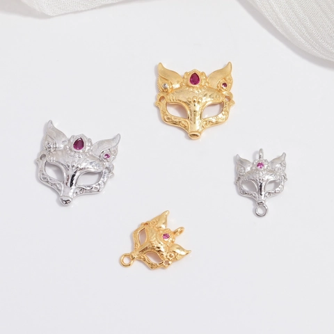 925 Sterling Zilveren Vos Masker Hanger Zonder Ketting Hol Dier Gezicht Zirkonia Goud Zilver Sieraden Voor Dames