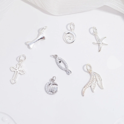 925 Sterling Silver Pendant Only Without Chain Ocean Starfish Cross Moon Bone Carp Zirconia DIY Jewelry Charm Accessory