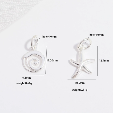 925 Sterling Silver Pendant Only Without Chain Ocean Starfish Cross Moon Bone Carp Zirconia DIY Jewelry Charm Accessory