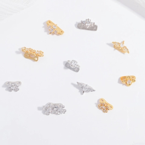 Abalorios Espaciadores de Doble Fila de Plata de Ley 925 Con Incrustaciones de Strass S925 Abalorios de Golondrina Trébol Para Creación de Joyas DIY