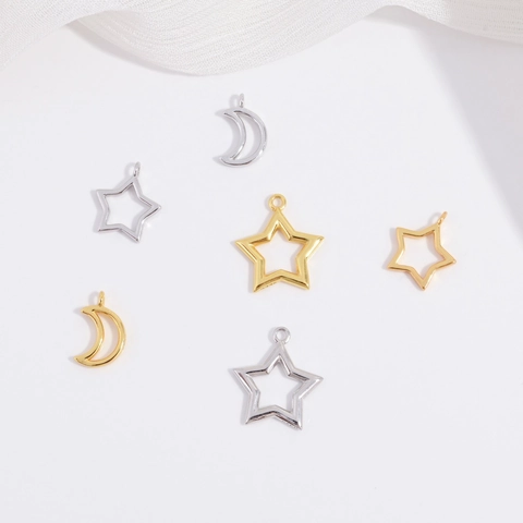 925 Sterling Silver Moon Star Pendants For DIY Necklace Bracelet Earrings Jewelry Making Gold Silver Celestial Charms