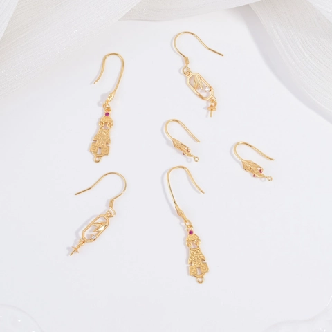 925 Sterling Silver Earring Hooks Chinese Style Willow Leaf Ancient Coin Jewelry Findings Gold Zirconia Earrings Accessories DIY Components