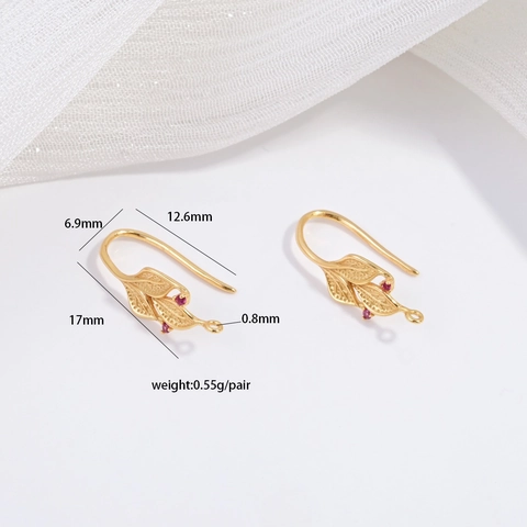 925 Sterling Silver Earring Hooks Chinese Style Willow Leaf Ancient Coin Jewelry Findings Gold Zirconia Earrings Accessories DIY Components
