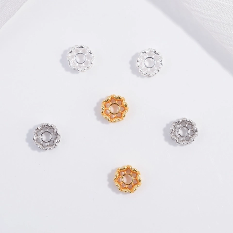 S925 Plata de Ley Flor Cuentas Espaciadoras Pétalo Hueco Cuentas Para DIY Joyería Pulsera Collar Hallazgos Accesorios